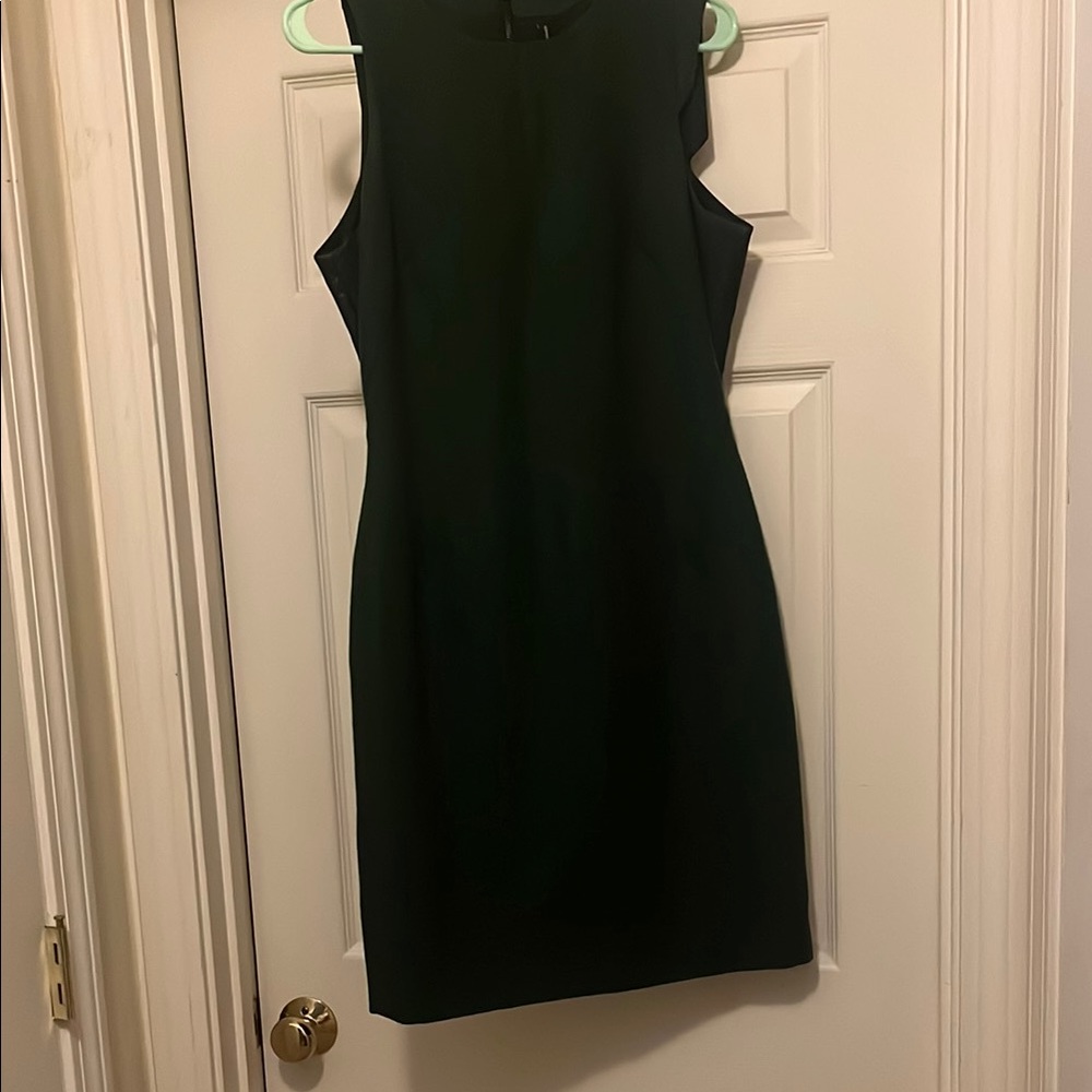 W118 Walter Baker Size M Margaret Green Wool Blend w/ Black Faux leather dress